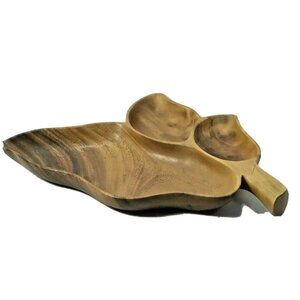 Vintage Monkeypod Wood Shape 3 Compartments Chips Dip Nuts Candy 1950s 1960s